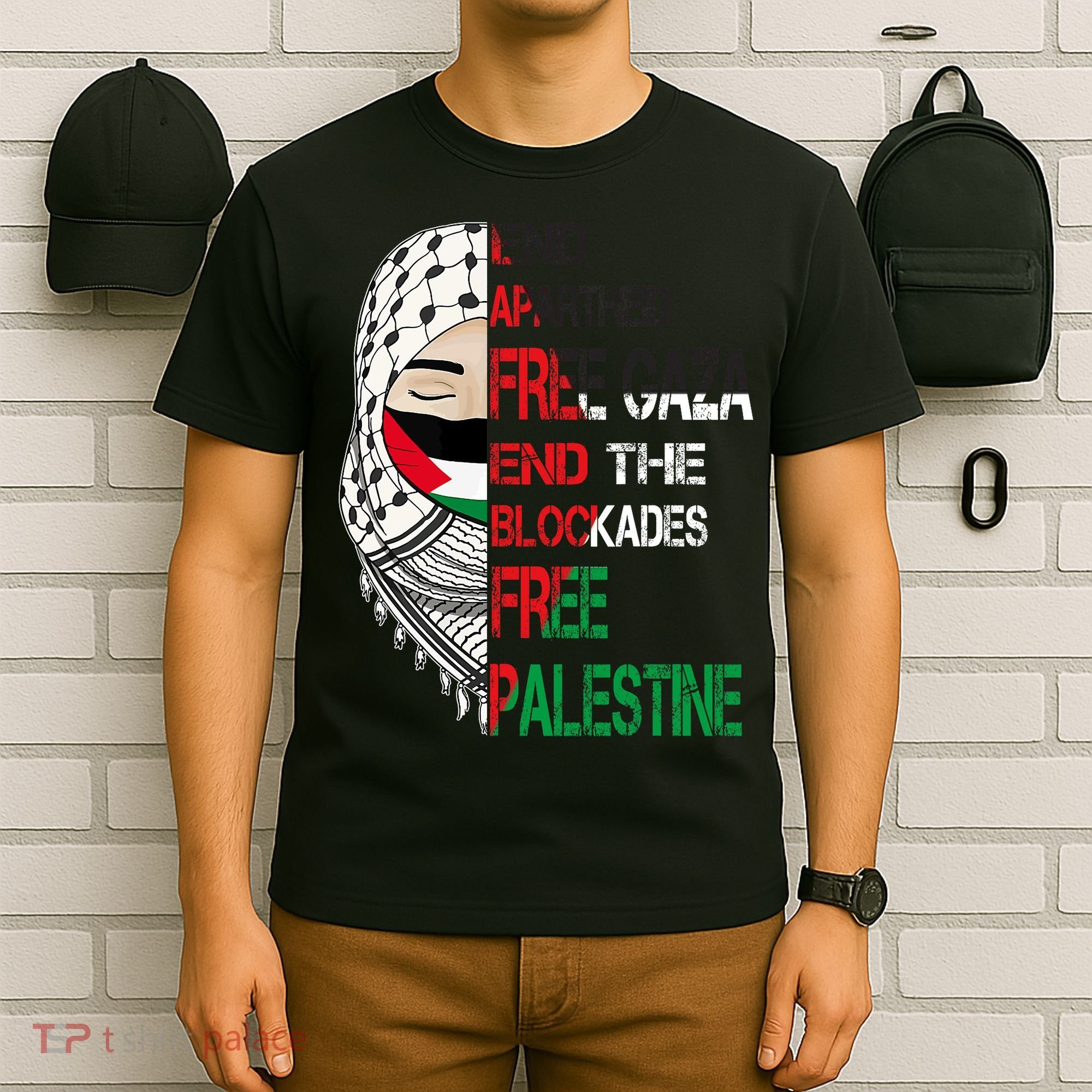 Free Palestine Arabic Palestine Gaza Jerusalem Support Flag T-Shirt