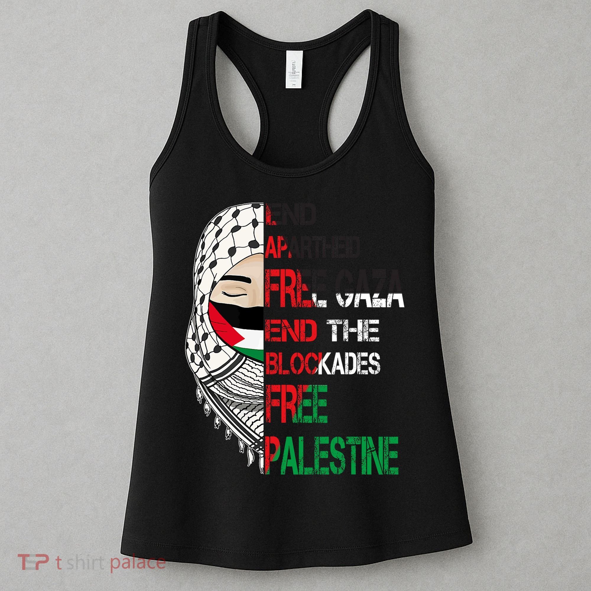 Free Palestine Arabic Palestine Gaza Jerusalem Support Flag Women's Tank Top