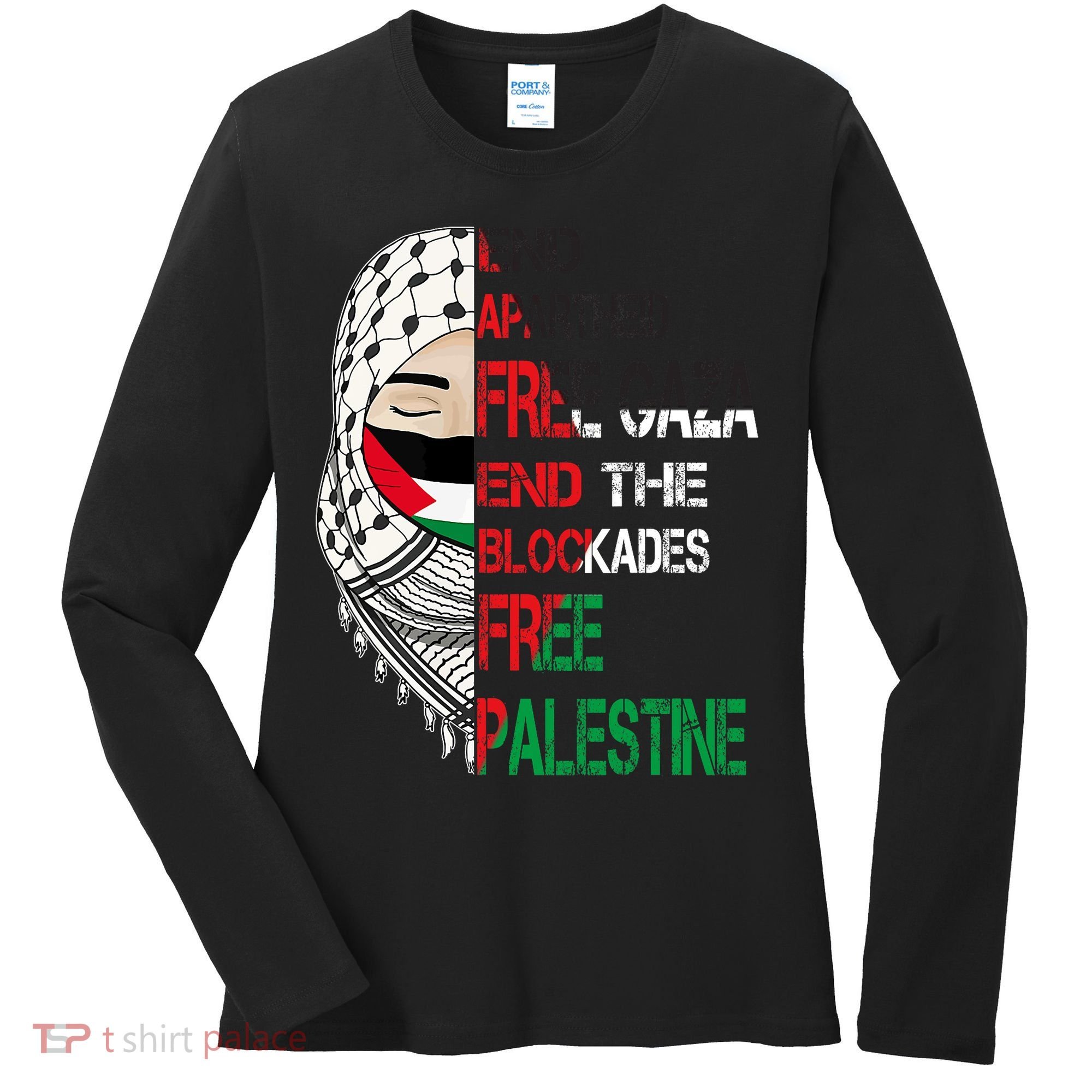 Free Palestine Arabic Palestine Gaza Jerusalem Support Flag Women's Long Sleeve Shirt
