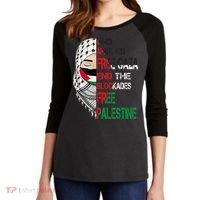 Free Palestine Arabic Palestine Gaza Jerusalem Support Flag Women's Tri-Blend 3/4-Sleeve Raglan Shirt thumb 2