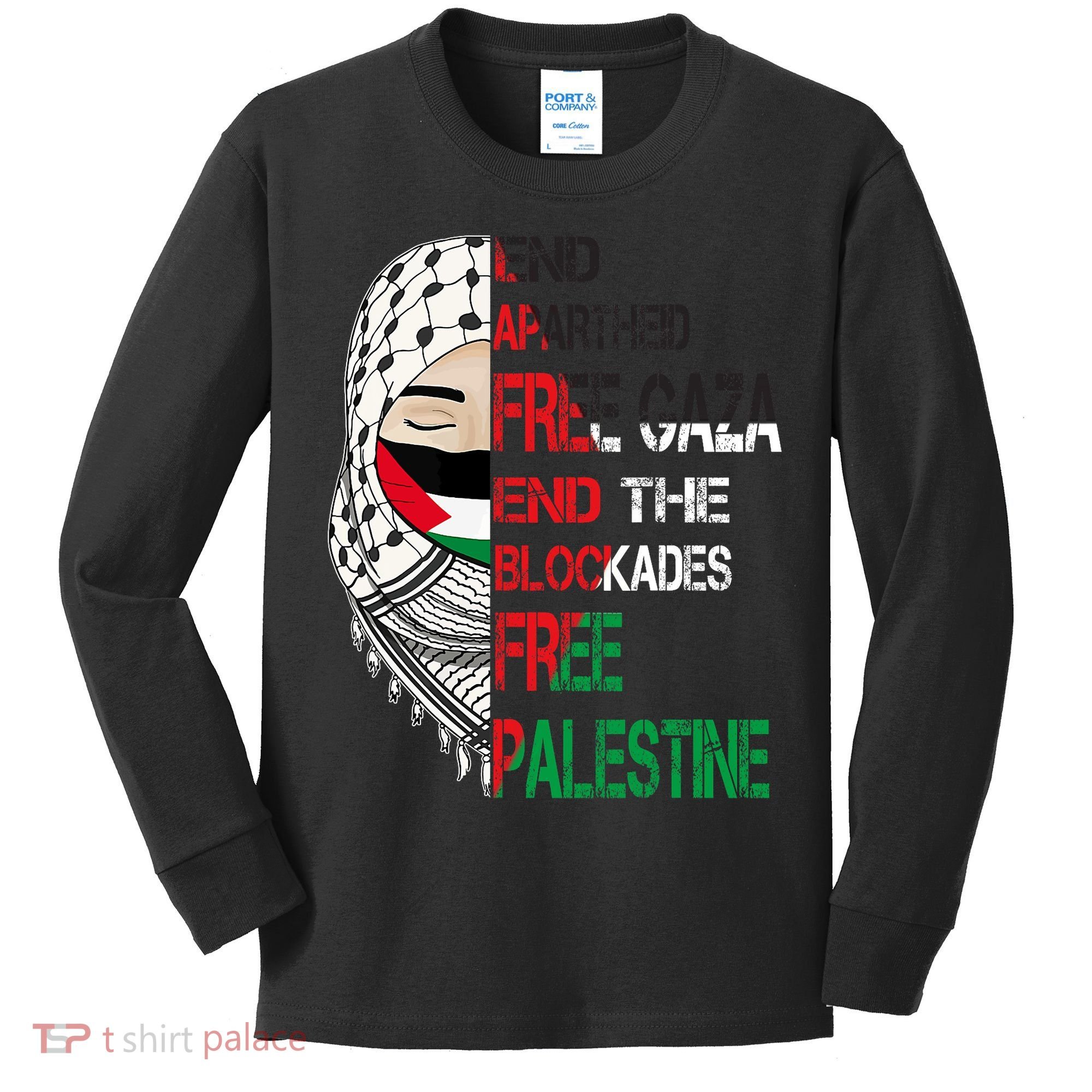 Free Palestine Arabic Palestine Gaza Jerusalem Support Flag Kids Long Sleeve Shirt