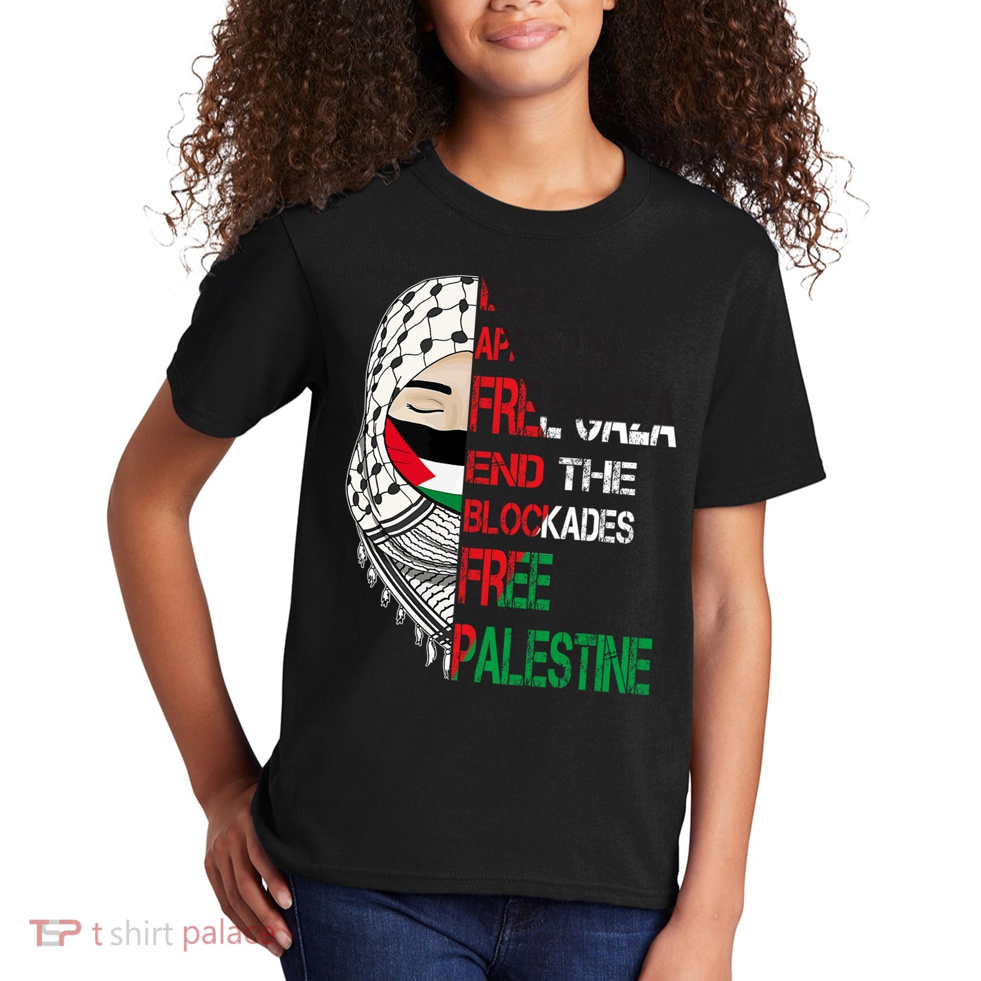 Free Palestine Arabic Palestine Gaza Jerusalem Support Flag Kids T-Shirt
