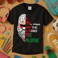 Free Palestine Arabic Palestine Gaza Jerusalem Support Flag Kids T-Shirt thumb 3