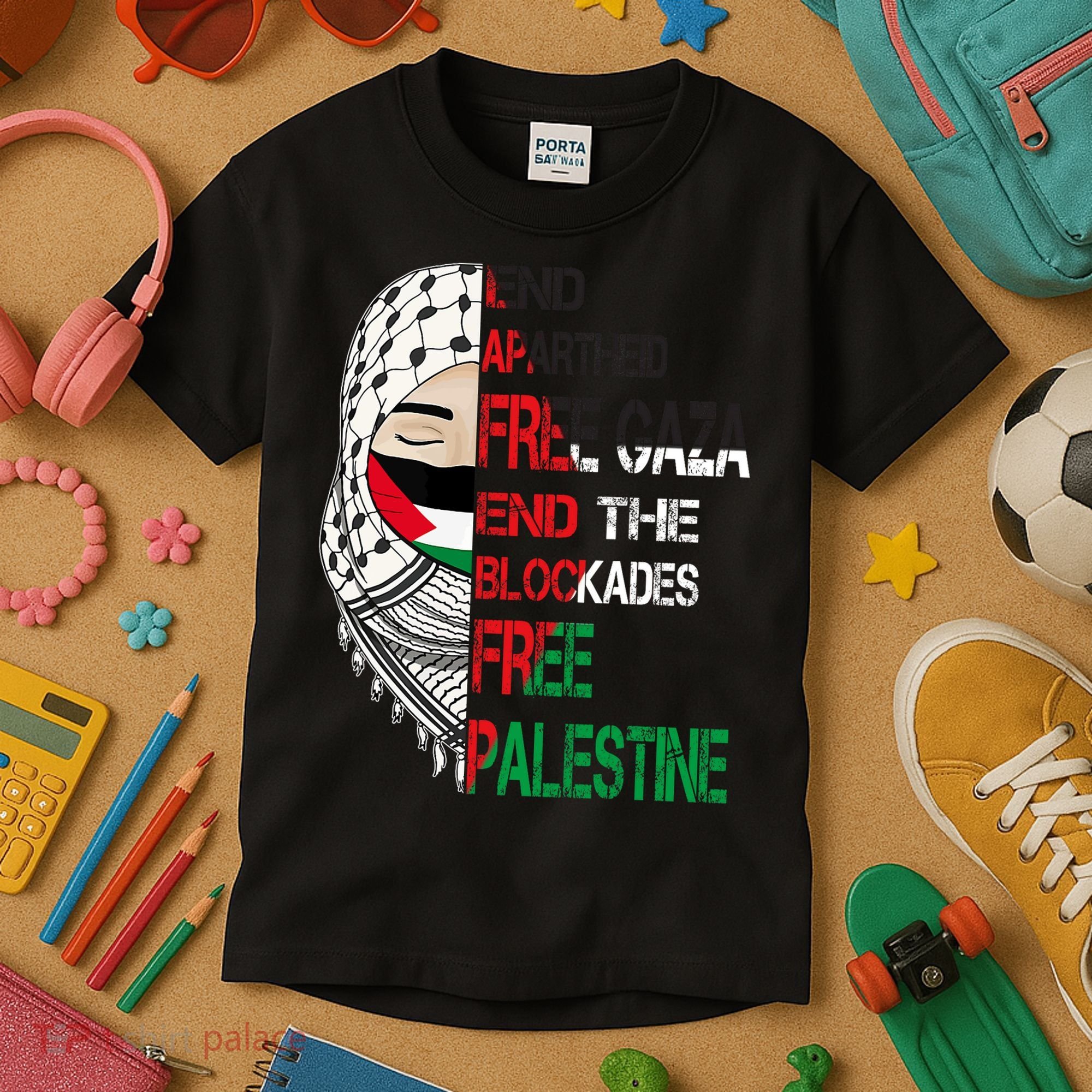 Free Palestine Arabic Palestine Gaza Jerusalem Support Flag Kids T-Shirt