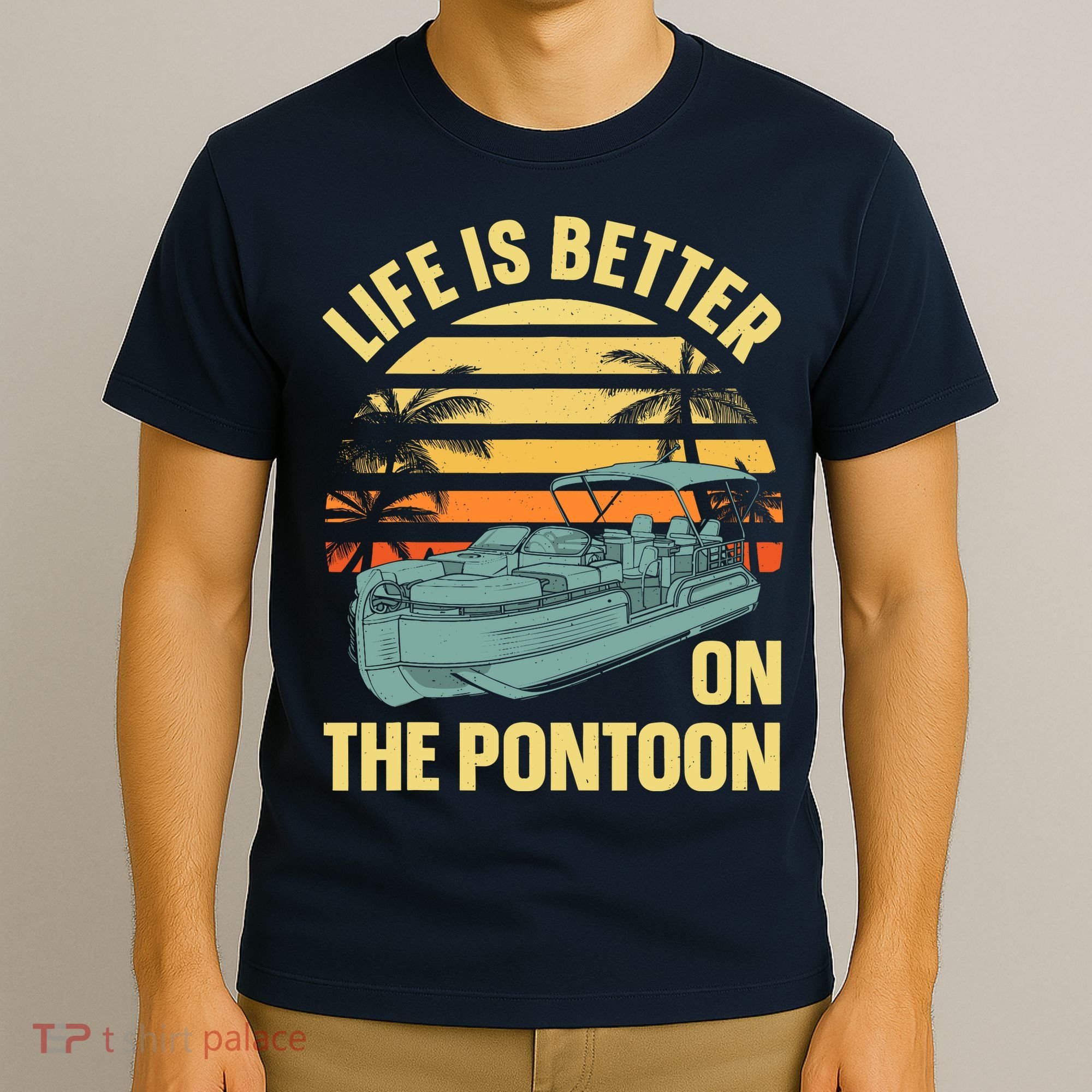 Funny Pontoon Boat Art For Boating Pontoon Captain T-Shirt