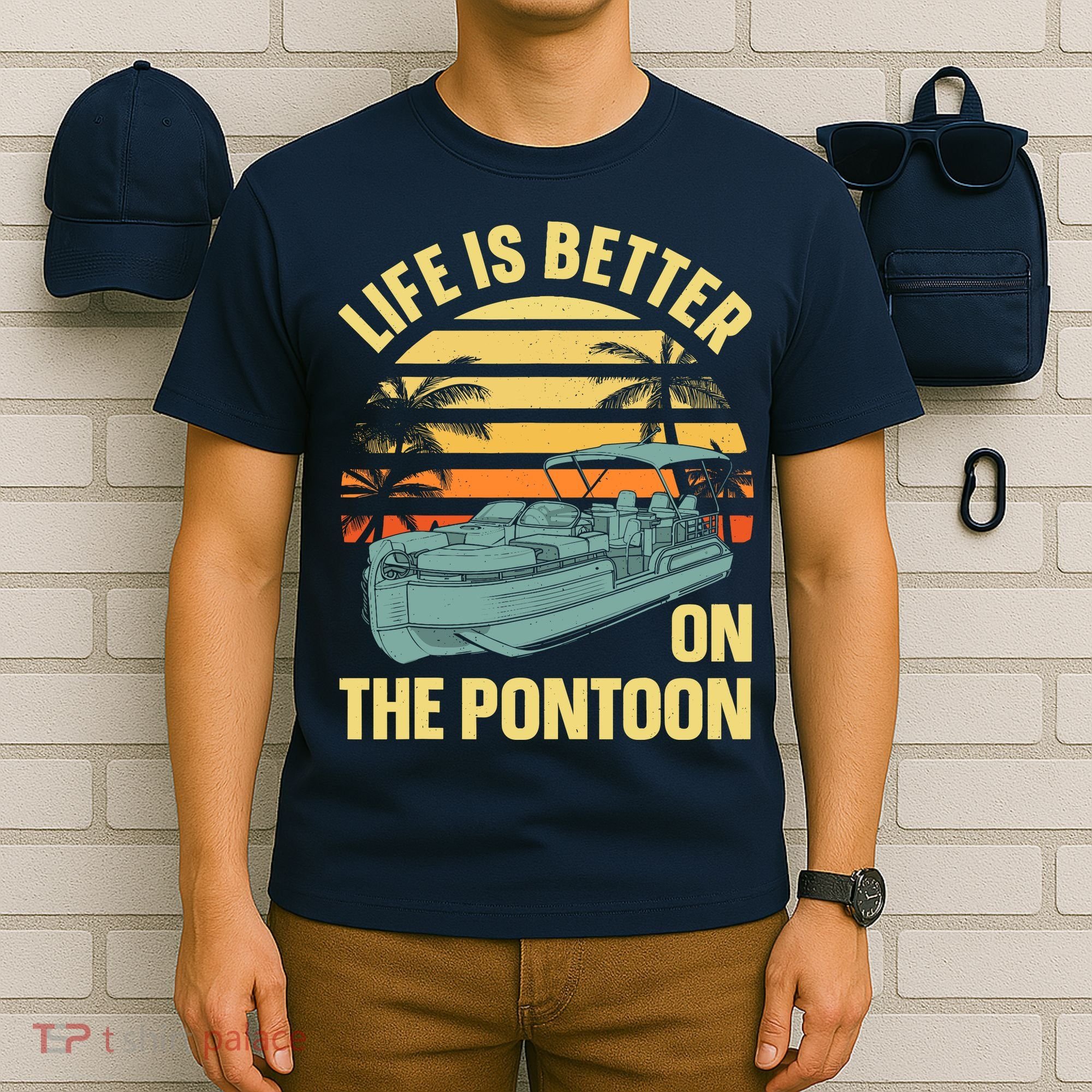 Funny Pontoon Boat Art For Boating Pontoon Captain T-Shirt