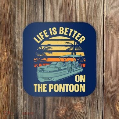 Funny Pontoon Boat Art For Boating Pontoon Captain Coaster