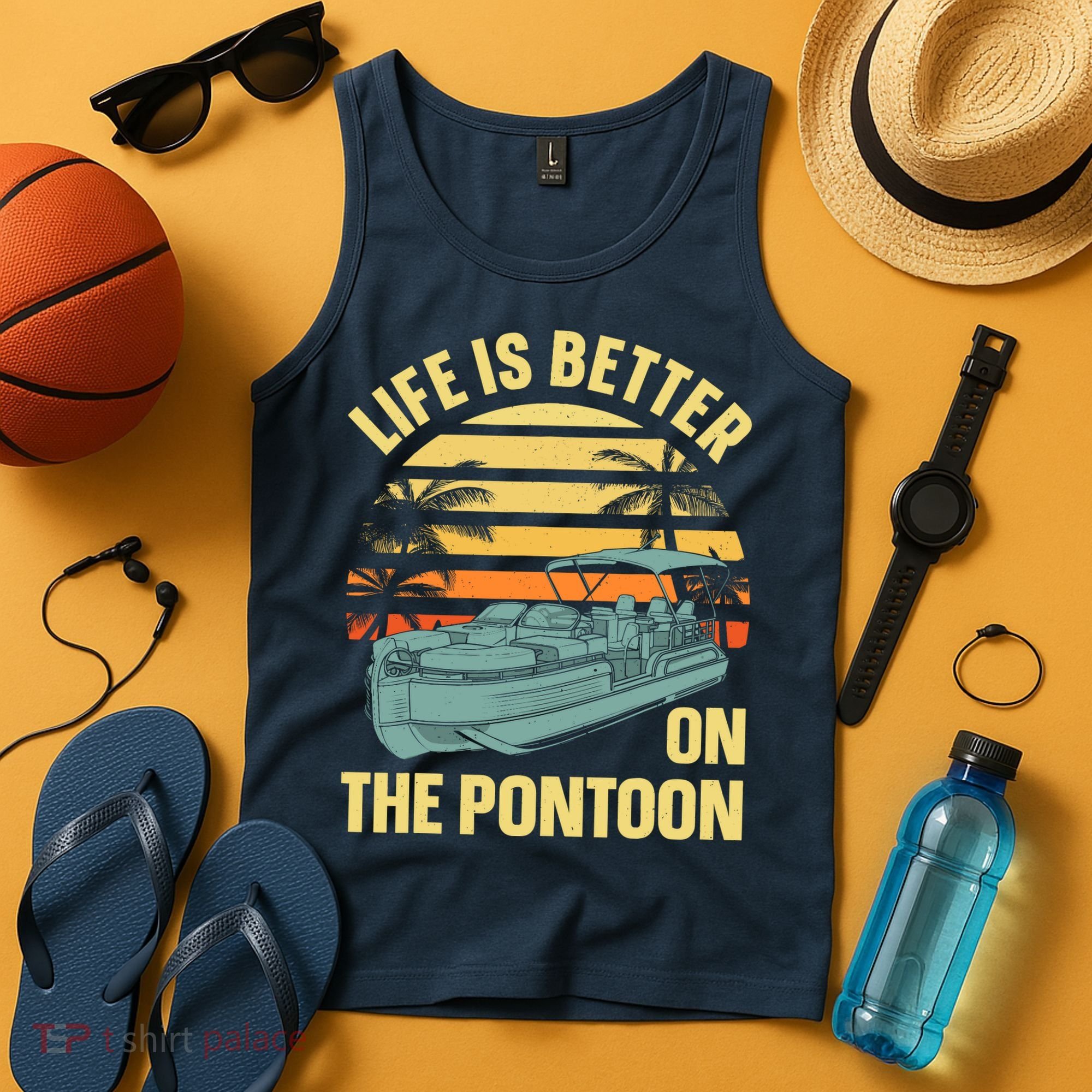 Funny Pontoon Boat Art For Boating Pontoon Captain Tank Top