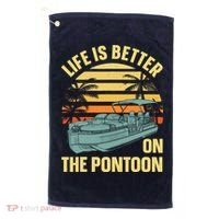 Funny Pontoon Boat Art For Boating Pontoon Captain Golf Towel thumb 0