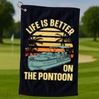 Funny Pontoon Boat Art For Boating Pontoon Captain Golf Towel thumb 1