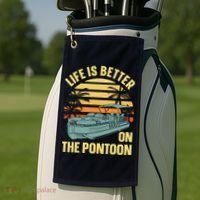 Funny Pontoon Boat Art For Boating Pontoon Captain Golf Towel thumb 2