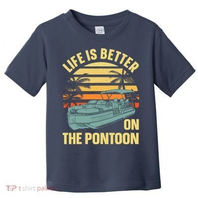 Funny Pontoon Boat Art For Boating Pontoon Captain Toddler T-Shirt