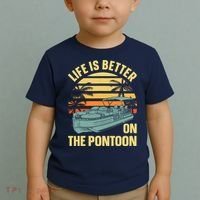 Funny Pontoon Boat Art For Boating Pontoon Captain Toddler T-Shirt thumb 2