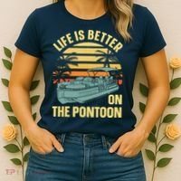 Funny Pontoon Boat Art For Boating Pontoon Captain Women's T-Shirt thumb 2