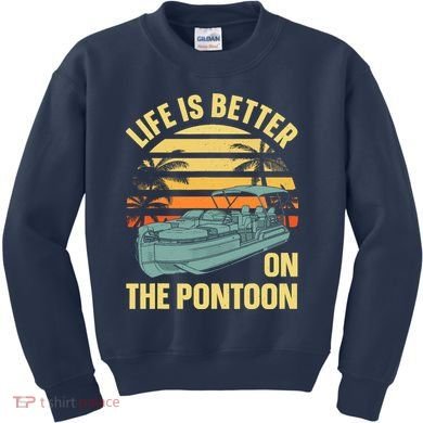 Funny Pontoon Boat Art For Boating Pontoon Captain Kids Sweatshirt