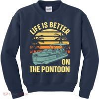 Funny Pontoon Boat Art For Boating Pontoon Captain Kids Sweatshirt thumb 0