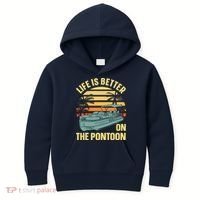 Funny Pontoon Boat Art For Boating Pontoon Captain Kids Hoodie thumb 0