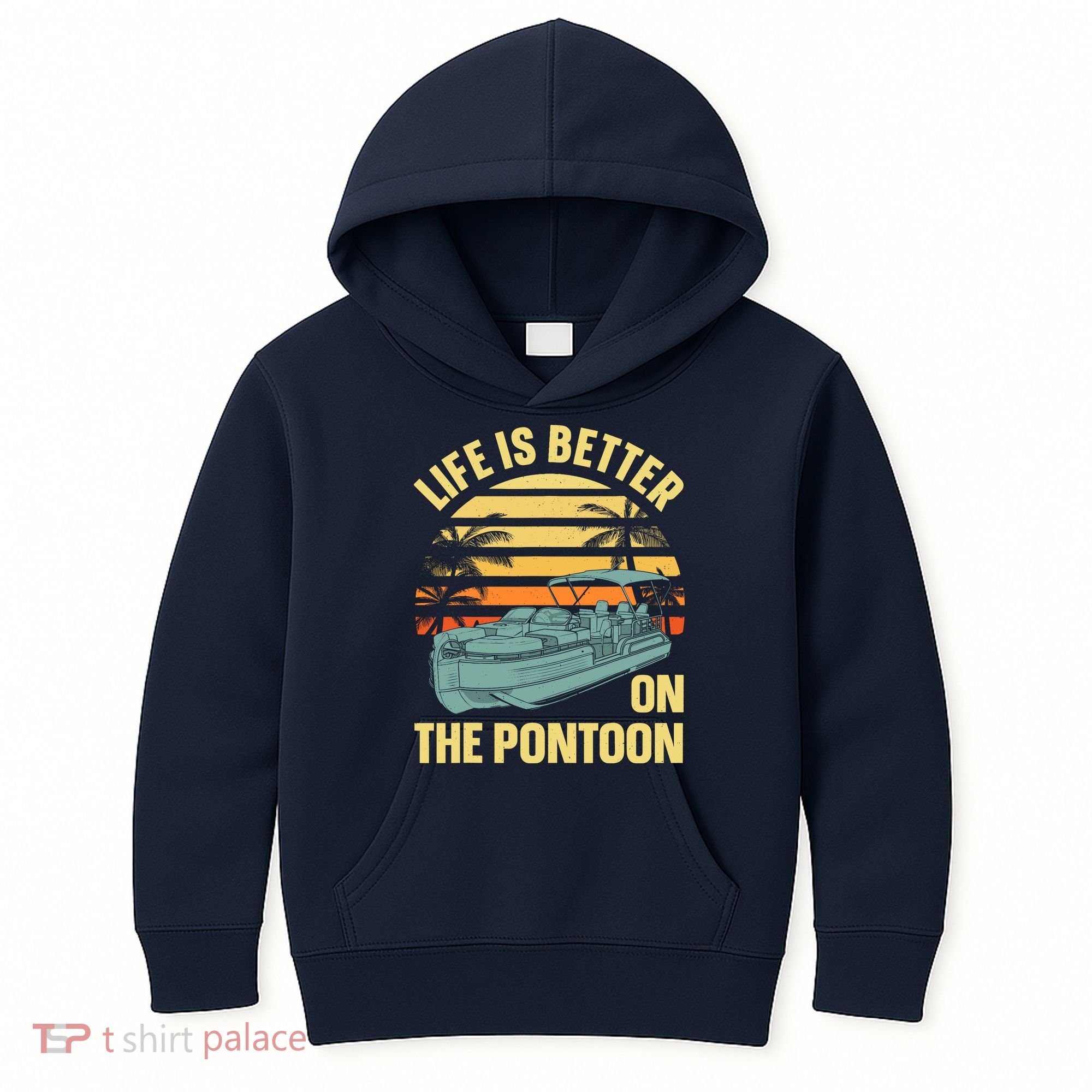 Funny Pontoon Boat Art For Boating Pontoon Captain Kids Hoodie