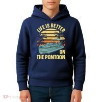 Funny Pontoon Boat Art For Boating Pontoon Captain Kids Hoodie thumb 4