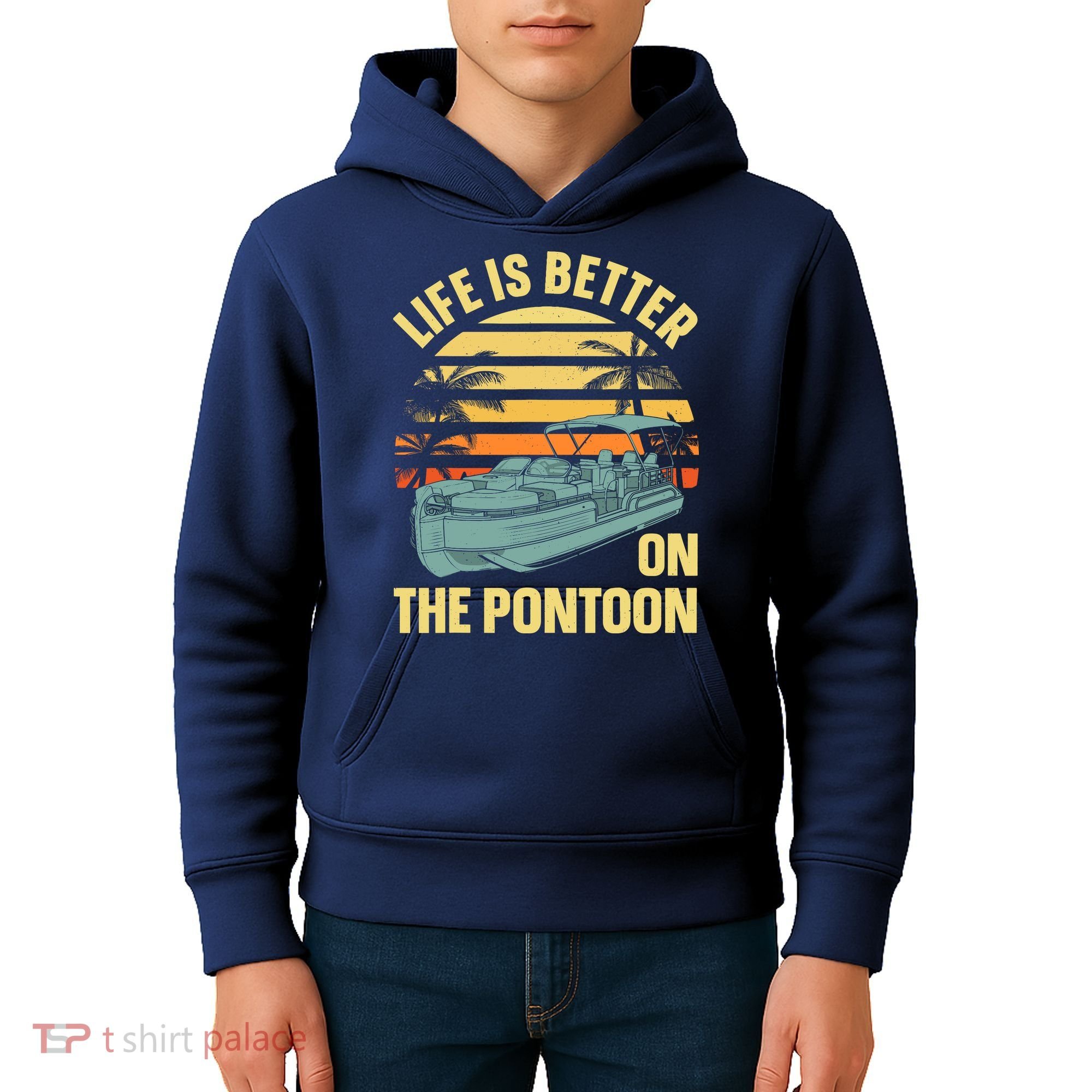 Funny Pontoon Boat Art For Boating Pontoon Captain Kids Hoodie