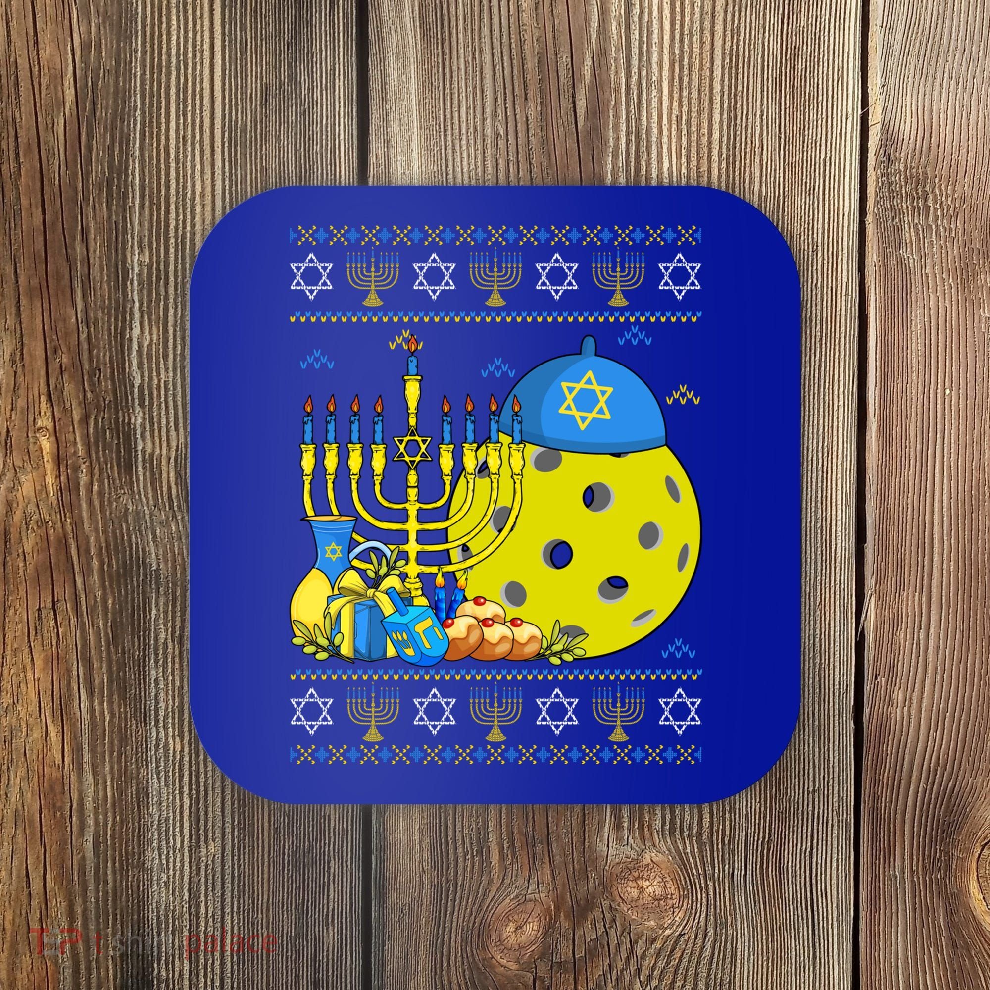 Funny Pickleball Ball Orah Dreidel Ugly Hanukkah Sweater Funny Gift Coaster