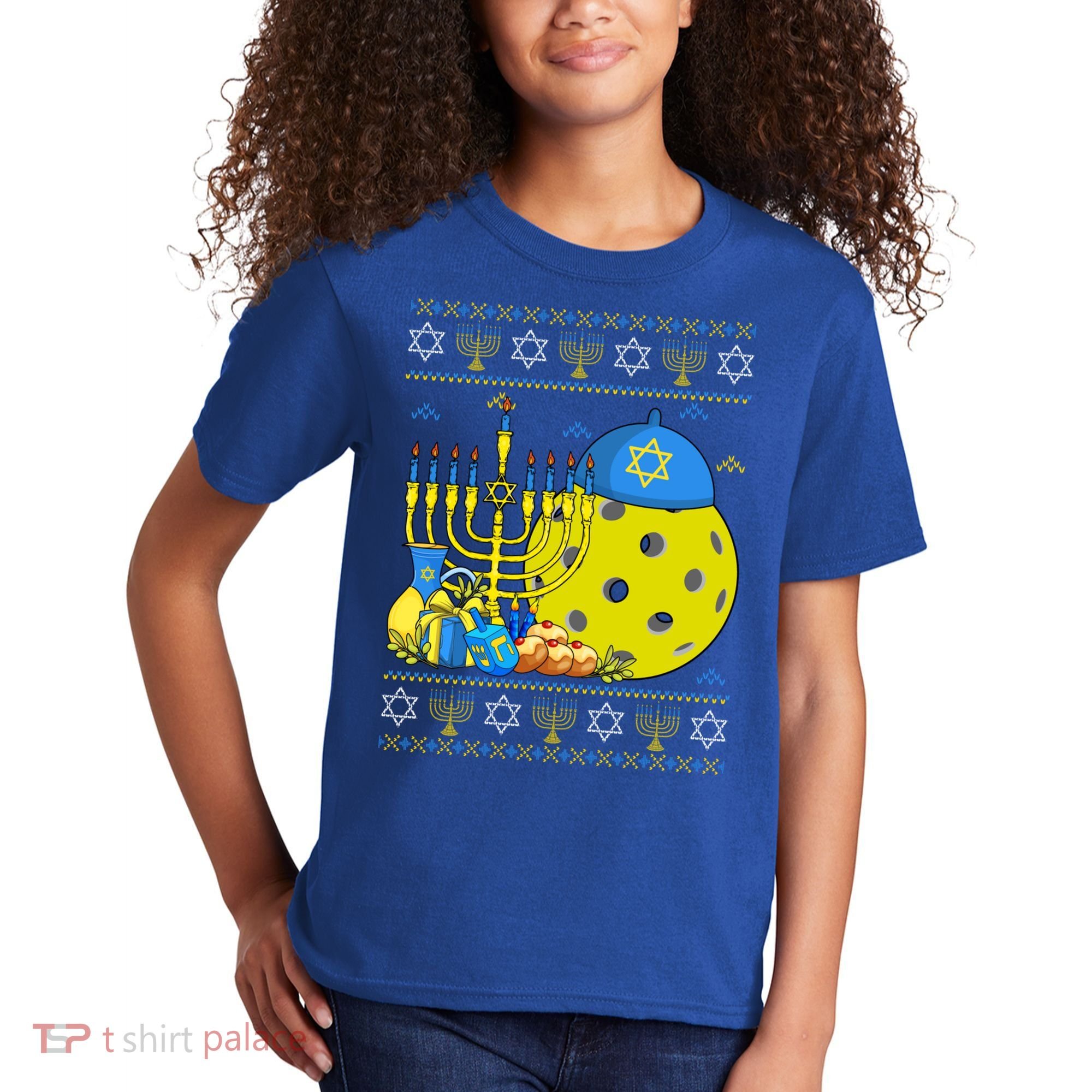 Funny Pickleball Ball Orah Dreidel Ugly Hanukkah Sweater Funny Gift Kids T-Shirt