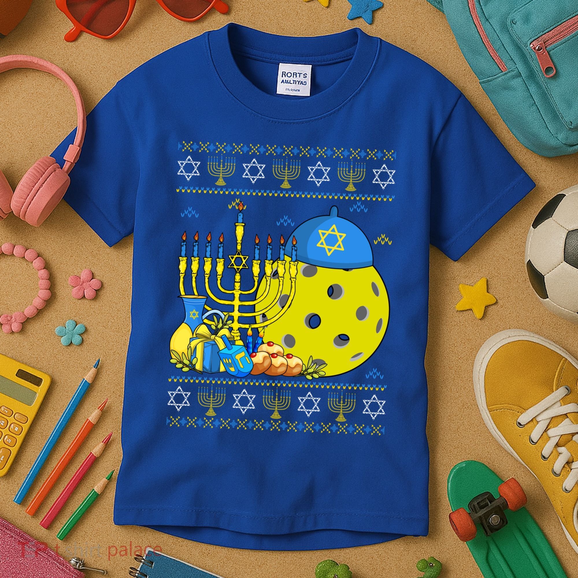 Funny Pickleball Ball Orah Dreidel Ugly Hanukkah Sweater Funny Gift Kids T-Shirt