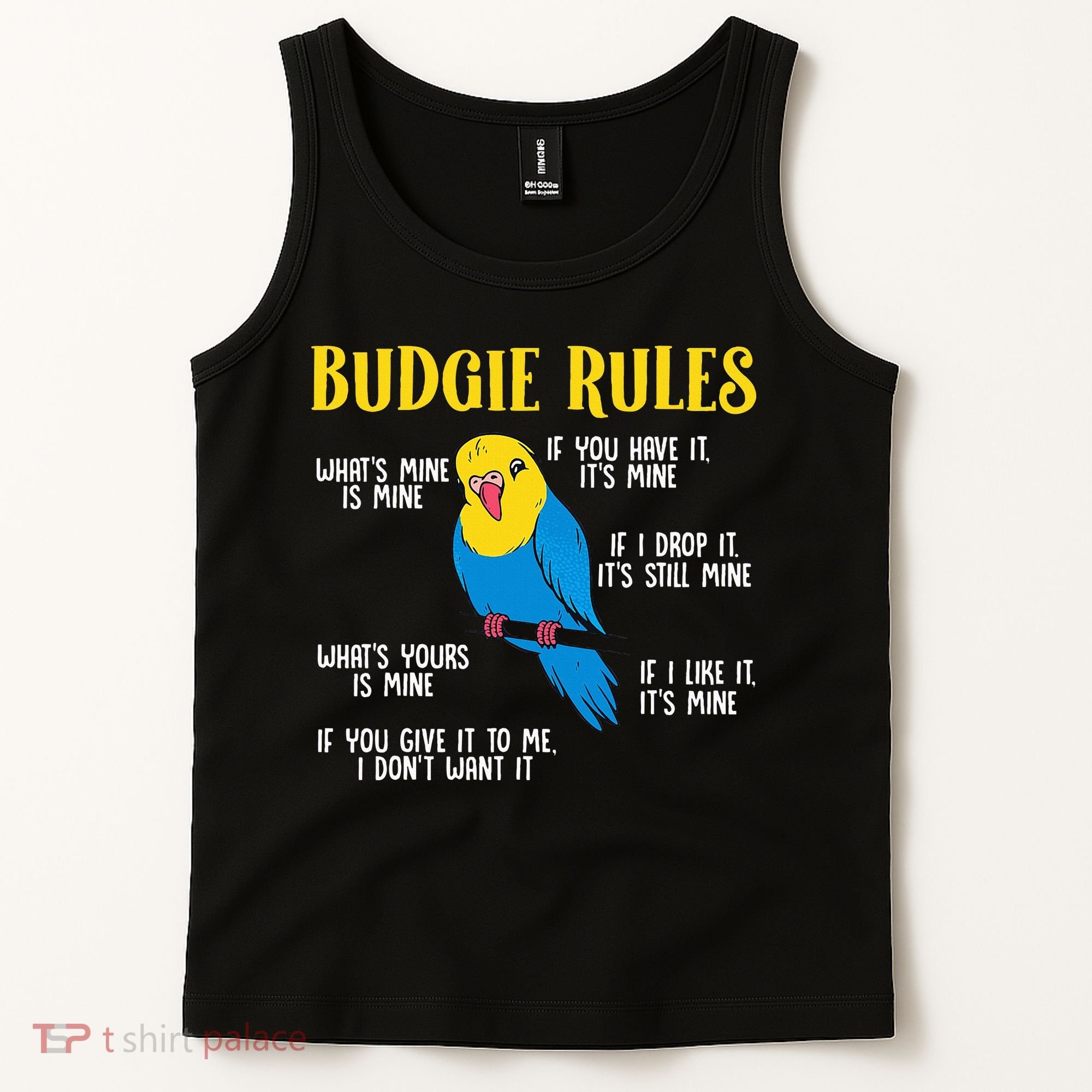 funny Parakeet Budgie Rules Bird Budgerigar Tank Top