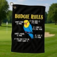 funny Parakeet Budgie Rules Bird Budgerigar Golf Towel thumb 1