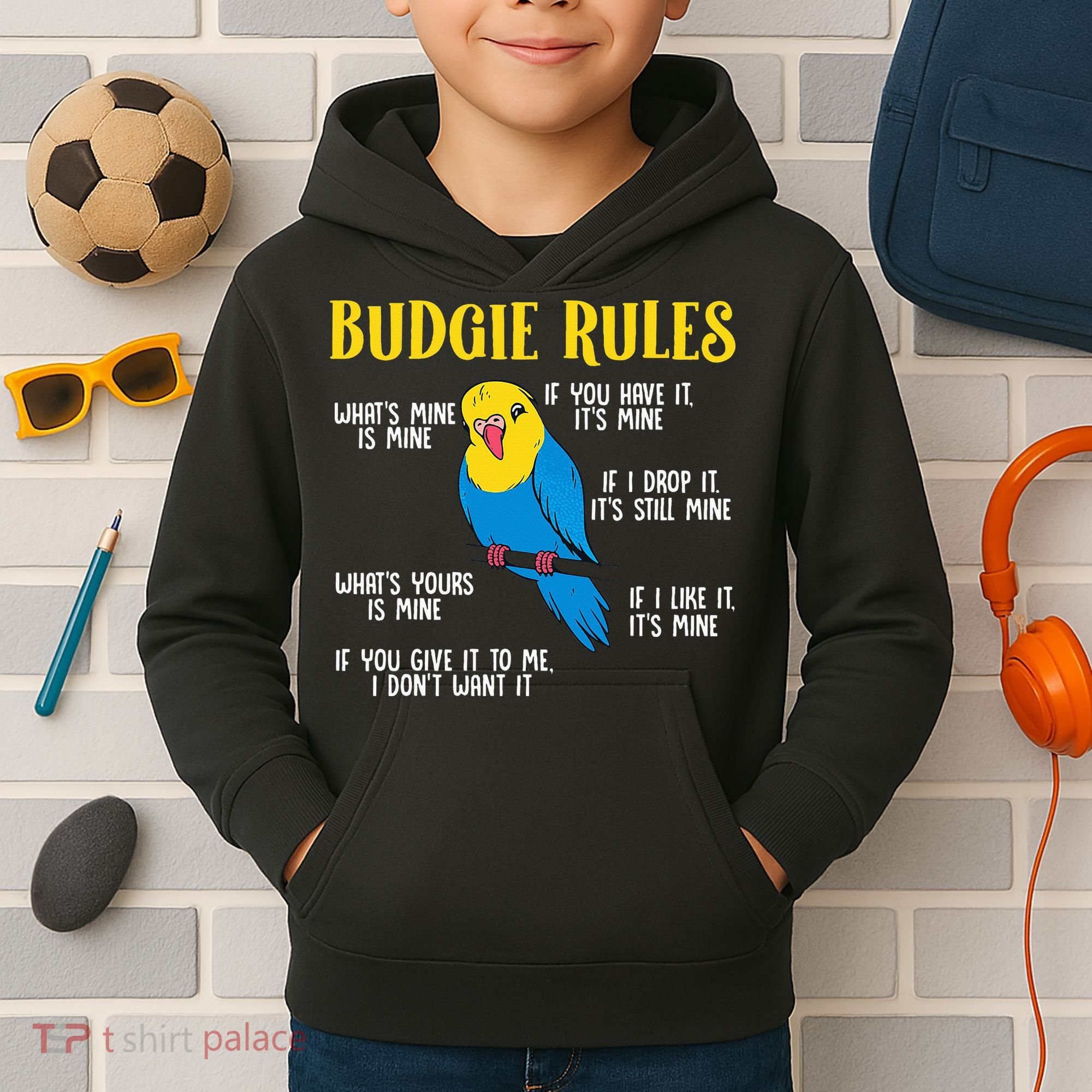 funny Parakeet Budgie Rules Bird Budgerigar Kids Hoodie