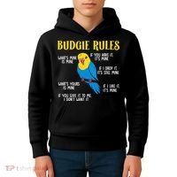 funny Parakeet Budgie Rules Bird Budgerigar Kids Hoodie thumb 4