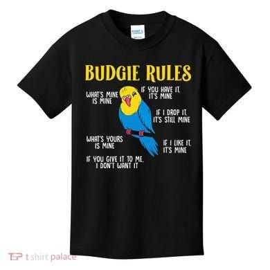 funny Parakeet Budgie Rules Bird Budgerigar Kids T-Shirt