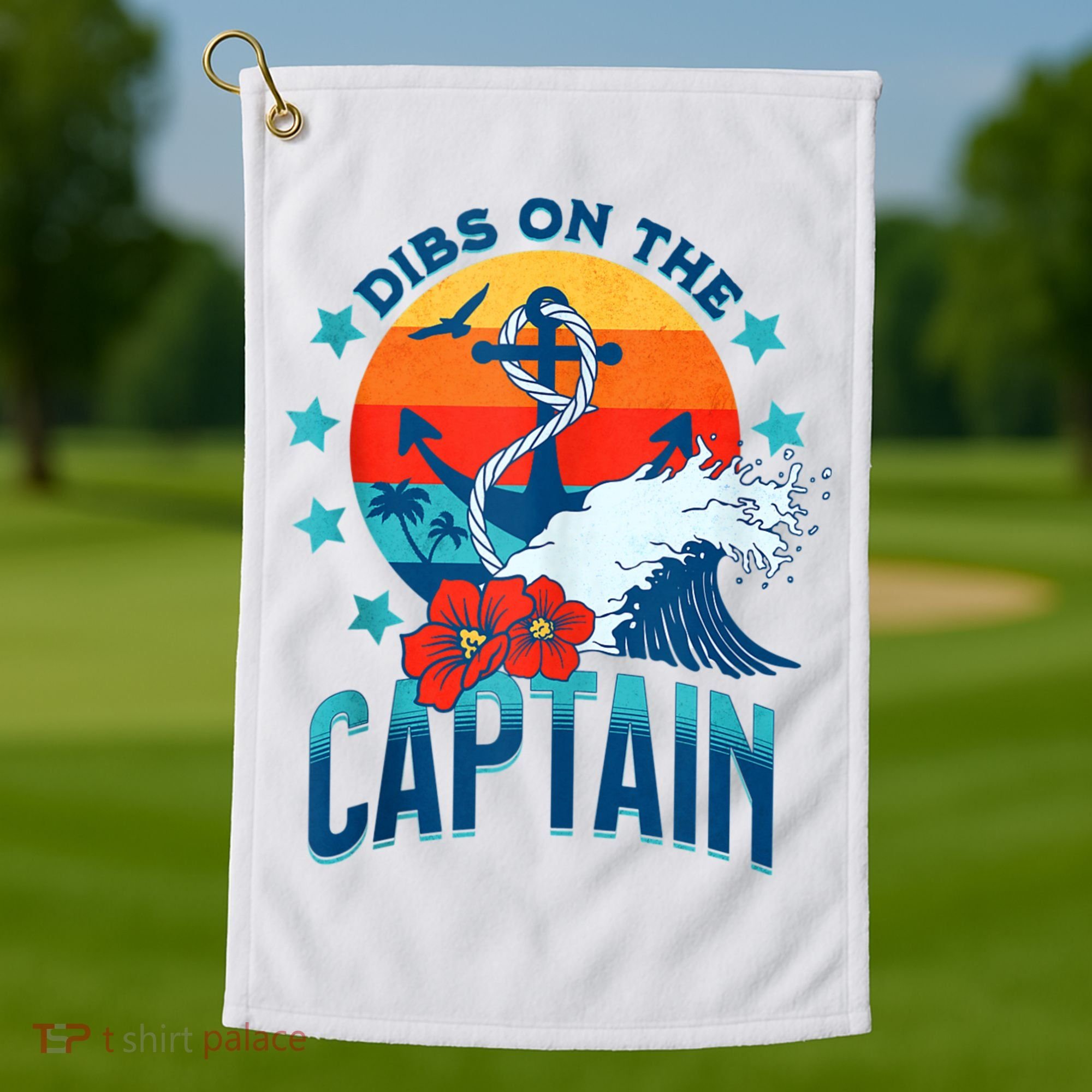 Funny Pontoon Boat Captain Dibs On The Captain Golf Towel