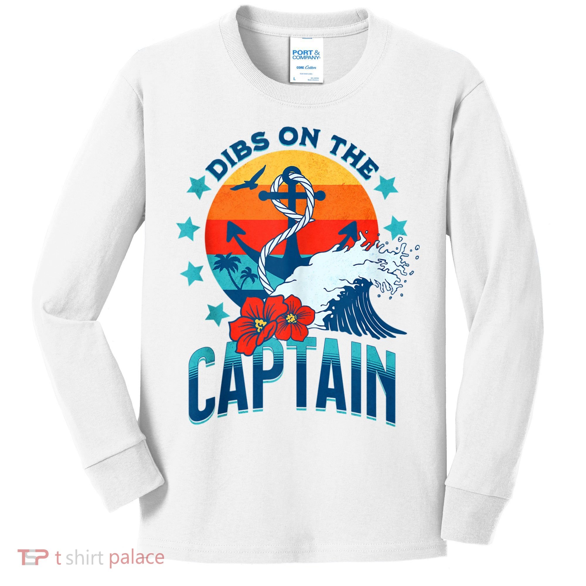 Funny Pontoon Boat Captain Dibs On The Captain Kids Long Sleeve Shirt