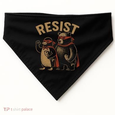Funny Penguin Bear Resist Penguins Protest Against Tariffs USA-Made Doggie Bandana