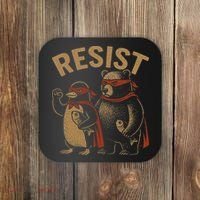 Funny Penguin Bear Resist Penguins Protest Against Tariffs Coaster thumb 0