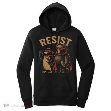 Funny Penguin Bear Resist Penguins Protest Against Tariffs Women's Hoodie
