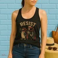 Funny Penguin Bear Resist Penguins Protest Against Tariffs Women's Tank Top thumb 2
