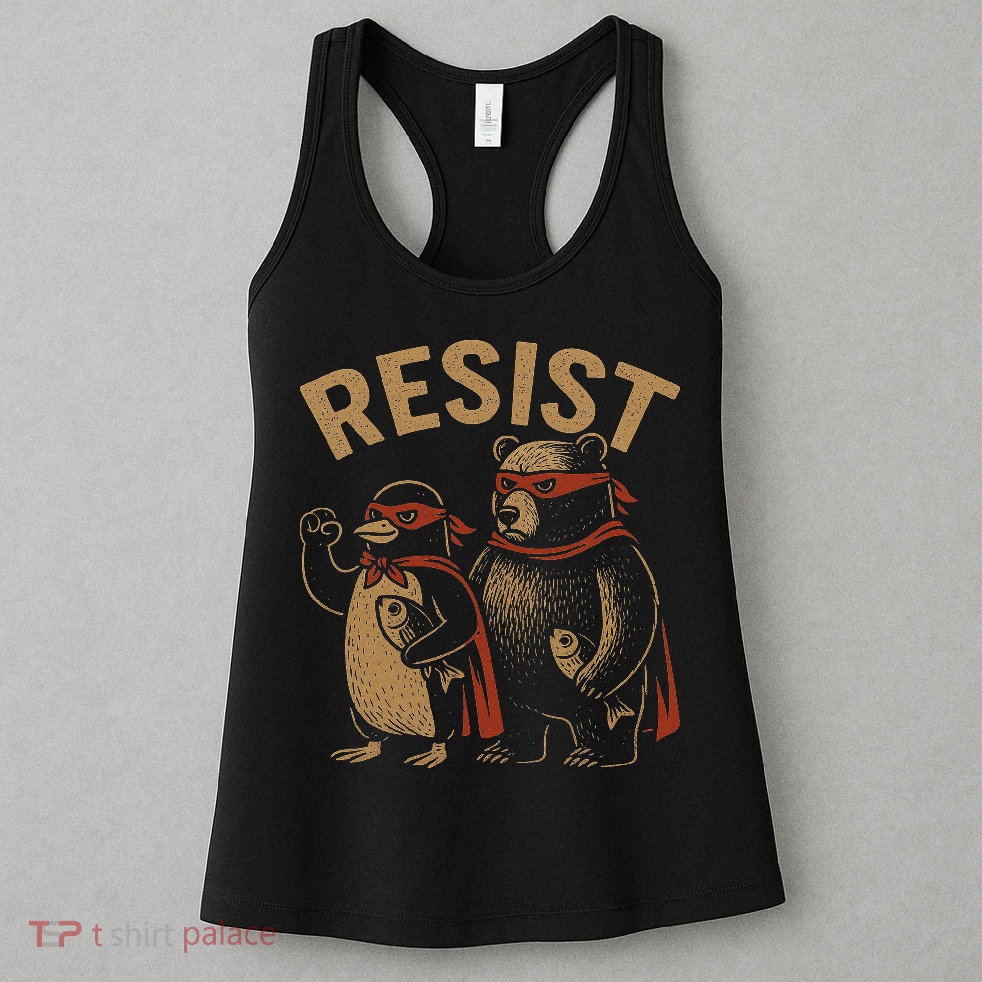 Funny Penguin Bear Resist Penguins Protest Against Tariffs Women's Tank Top