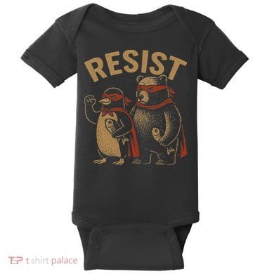 Funny Penguin Bear Resist Penguins Protest Against Tariffs Baby Bodysuit