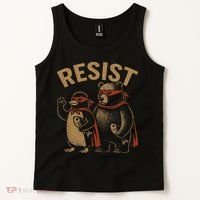 Funny Penguin Bear Resist Penguins Protest Against Tariffs Tank Top thumb 2