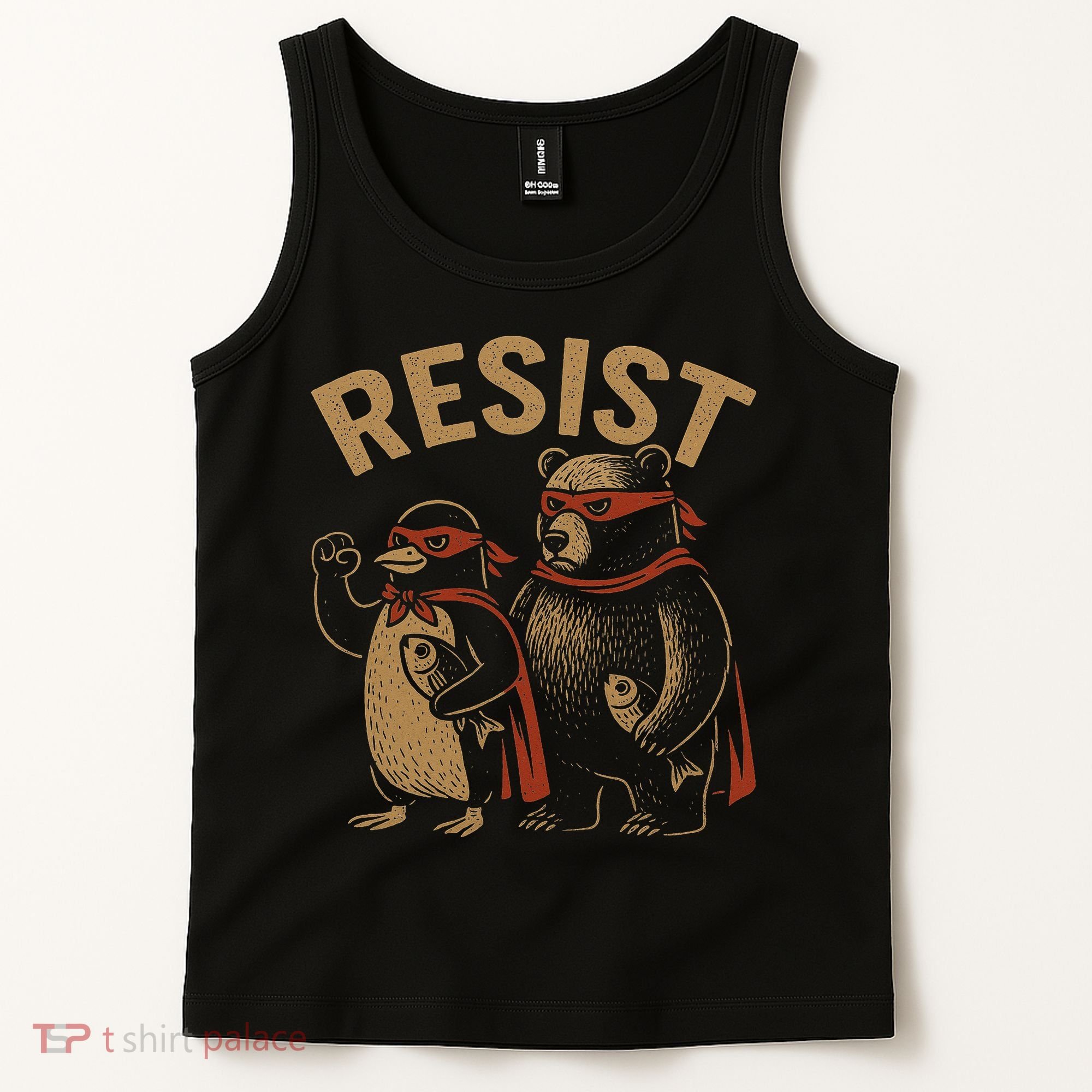 Funny Penguin Bear Resist Penguins Protest Against Tariffs Tank Top