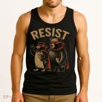 Funny Penguin Bear Resist Penguins Protest Against Tariffs Tank Top thumb 3