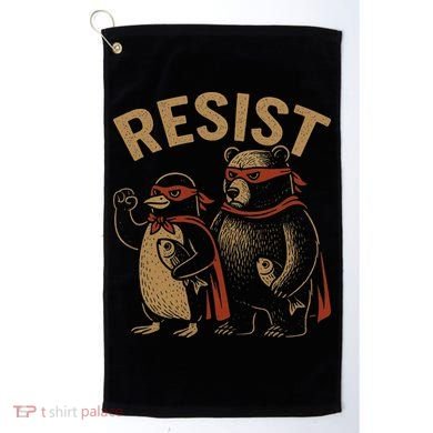 Funny Penguin Bear Resist Penguins Protest Against Tariffs Golf Towel
