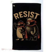 Funny Penguin Bear Resist Penguins Protest Against Tariffs Golf Towel thumb 0