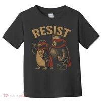 Funny Penguin Bear Resist Penguins Protest Against Tariffs Toddler T-Shirt thumb 0