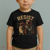 Funny Penguin Bear Resist Penguins Protest Against Tariffs Toddler T-Shirt thumb 2