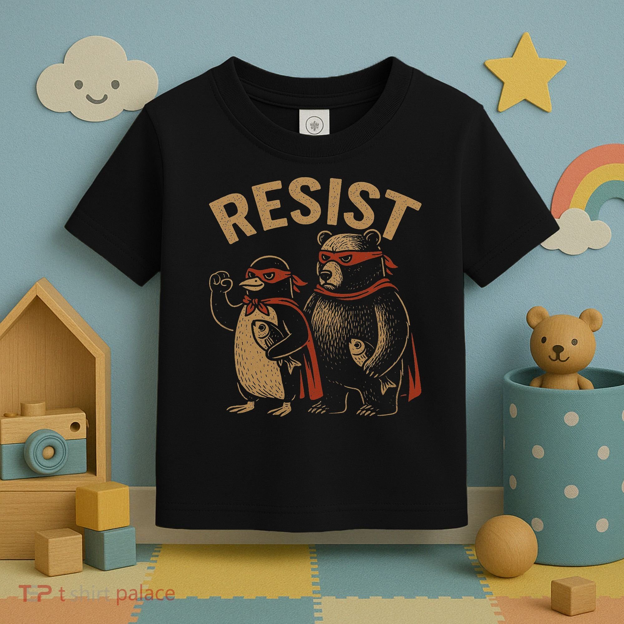 Funny Penguin Bear Resist Penguins Protest Against Tariffs Toddler T-Shirt