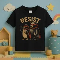 Funny Penguin Bear Resist Penguins Protest Against Tariffs Toddler T-Shirt thumb 3