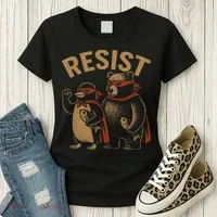 Funny Penguin Bear Resist Penguins Protest Against Tariffs Women's T-Shirt thumb 3